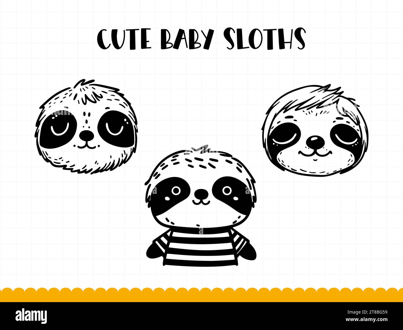Cute sloth face in simple doodle style. Vector illustration Stock