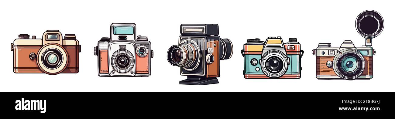 Set of Vintage Photo Camera vector illustrations Stock Vector Image ...