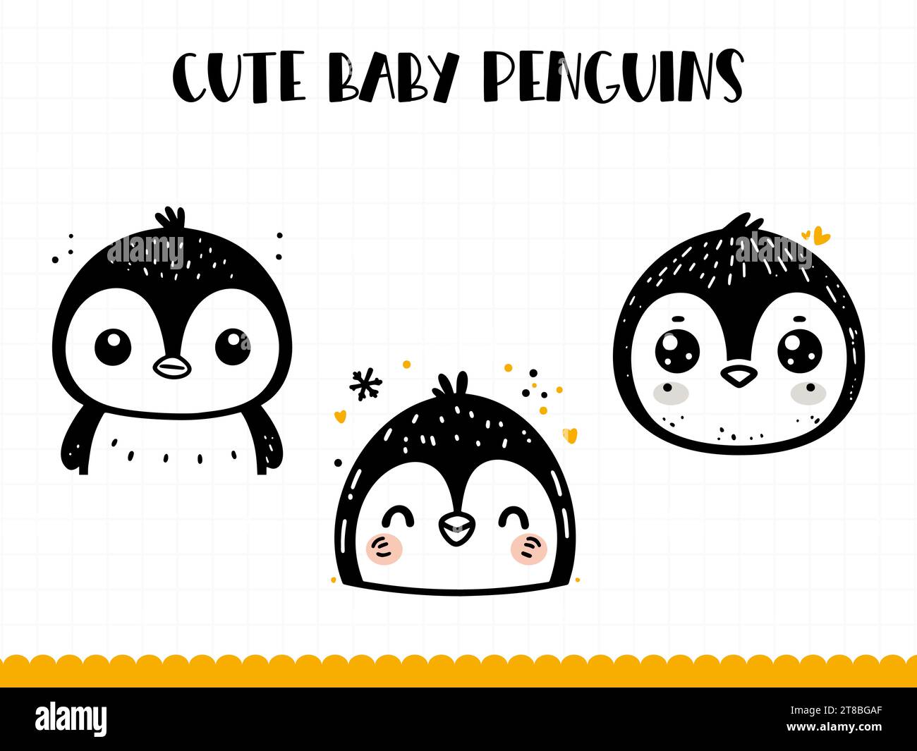 Cute baby penguin face in simple doodle style. Vector illustration