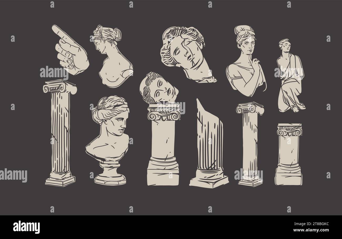 Hand drawn vector abstract outline,graphic,line greek ancient sculpture