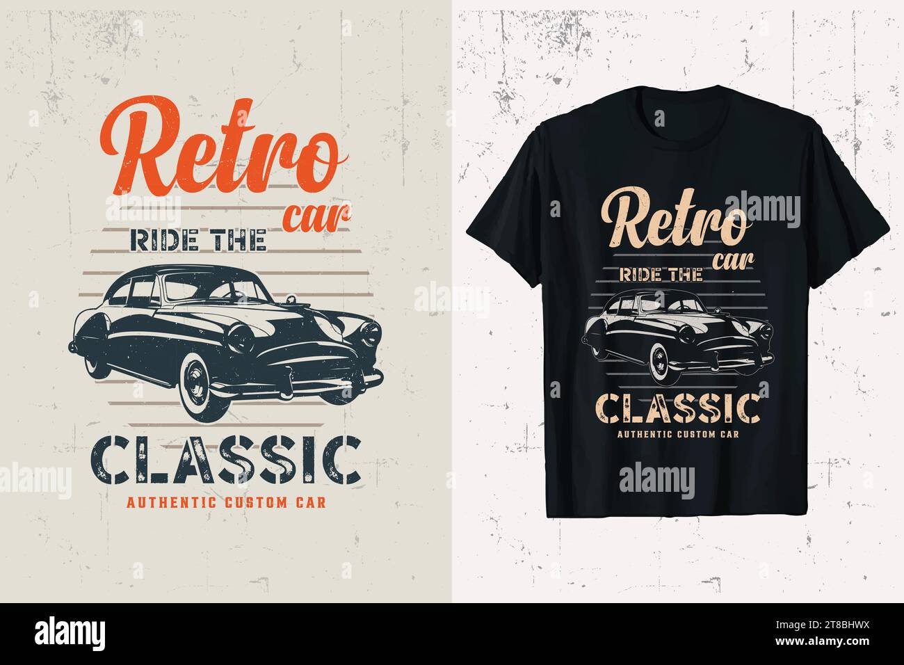 Retro Car T-shirt Design. Retro Classic car vector t-shirt graphic