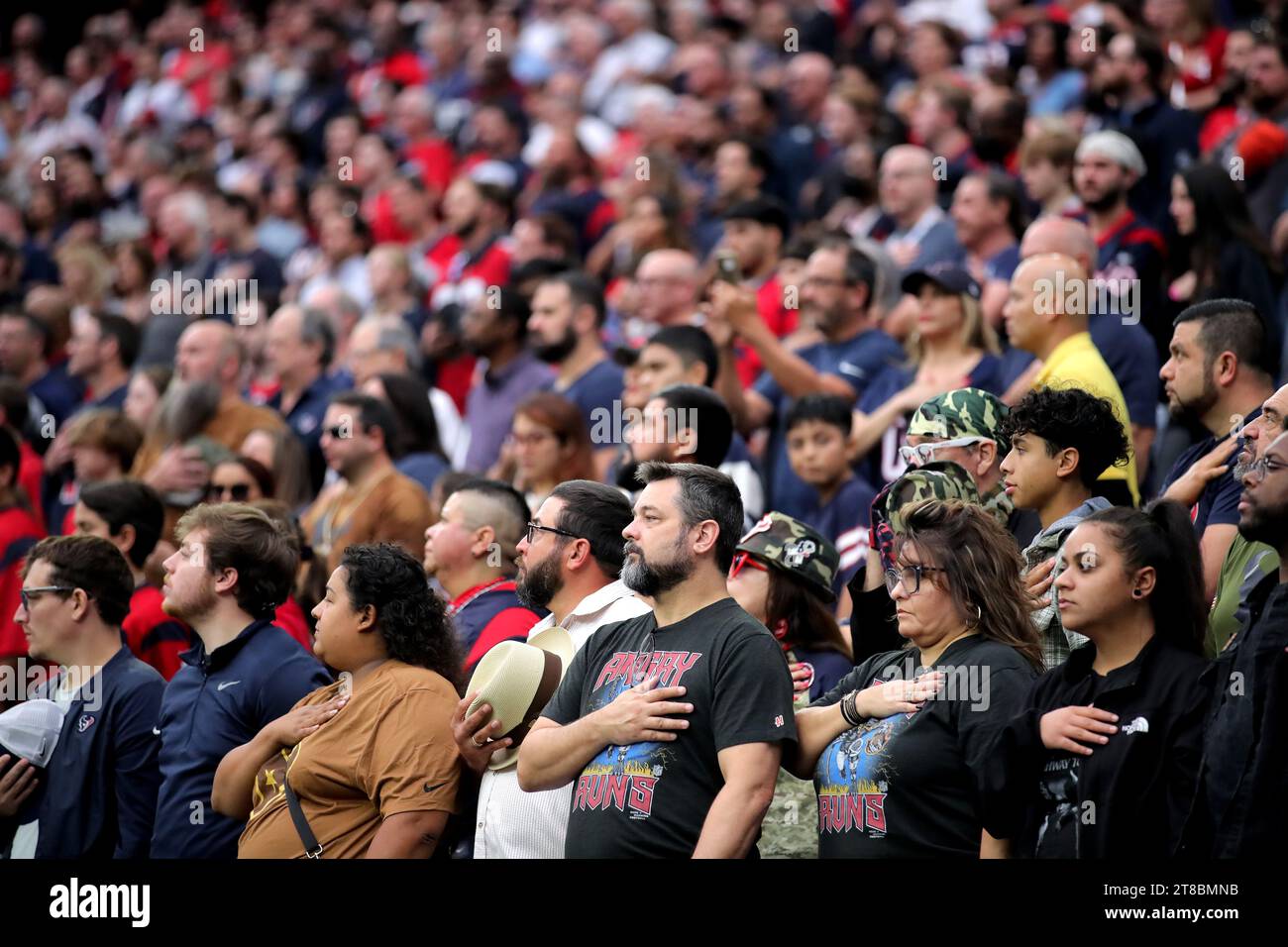 Houston, Texas, USA. 19th Nov, 2023. Houston Texans fans stand during the national anthem prior to the game between the Houston Texans and the Arizona Cardinals at NRG Stadium in Houston, TX on November 19, 2023. (Credit Image: © Erik Williams/ZUMA Press Wire) EDITORIAL USAGE ONLY! Not for Commercial USAGE! Credit: ZUMA Press, Inc./Alamy Live News Stock Photo