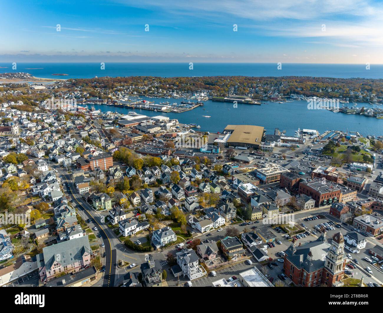 Fall 2023 aerial image in Gloucester, Massachusetts, MA, USA. Stock Photo