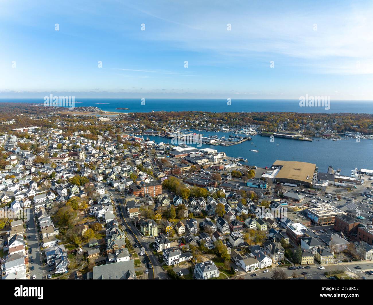 Fall 2023 aerial image in Gloucester, Massachusetts, MA, USA. Stock Photo