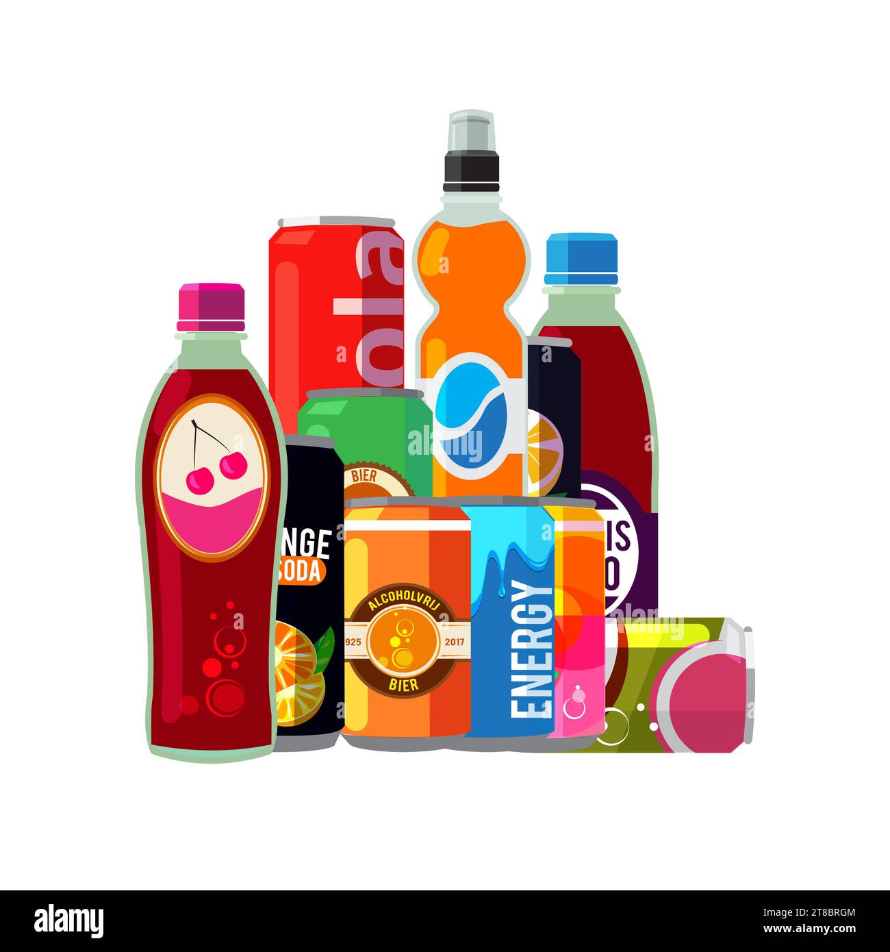 Soft drinks. liquid snacks with sugar soda drinks. Vector colored hills