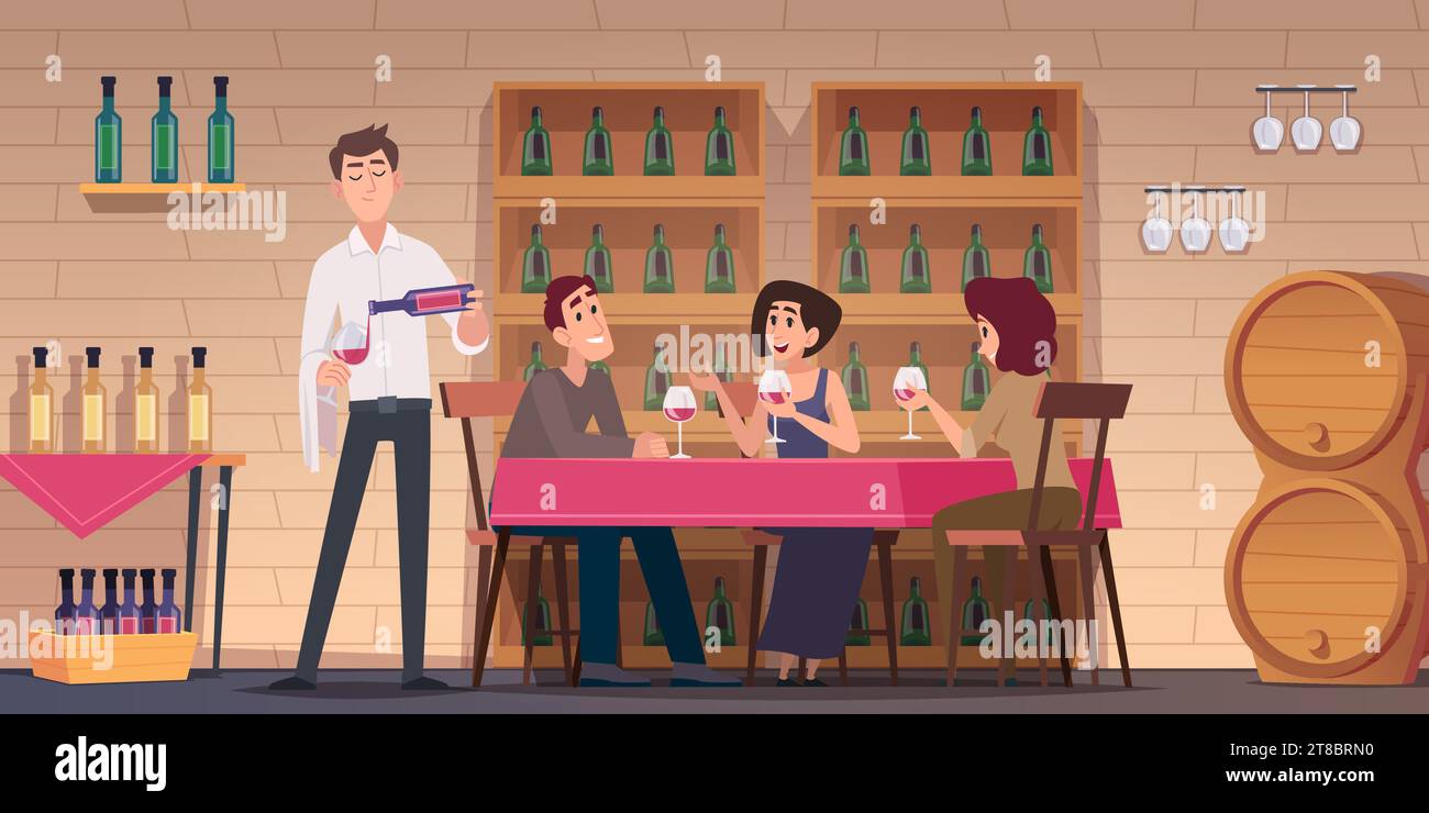 Restaurant background. Wine experts holding alcohol glasses in kitchen