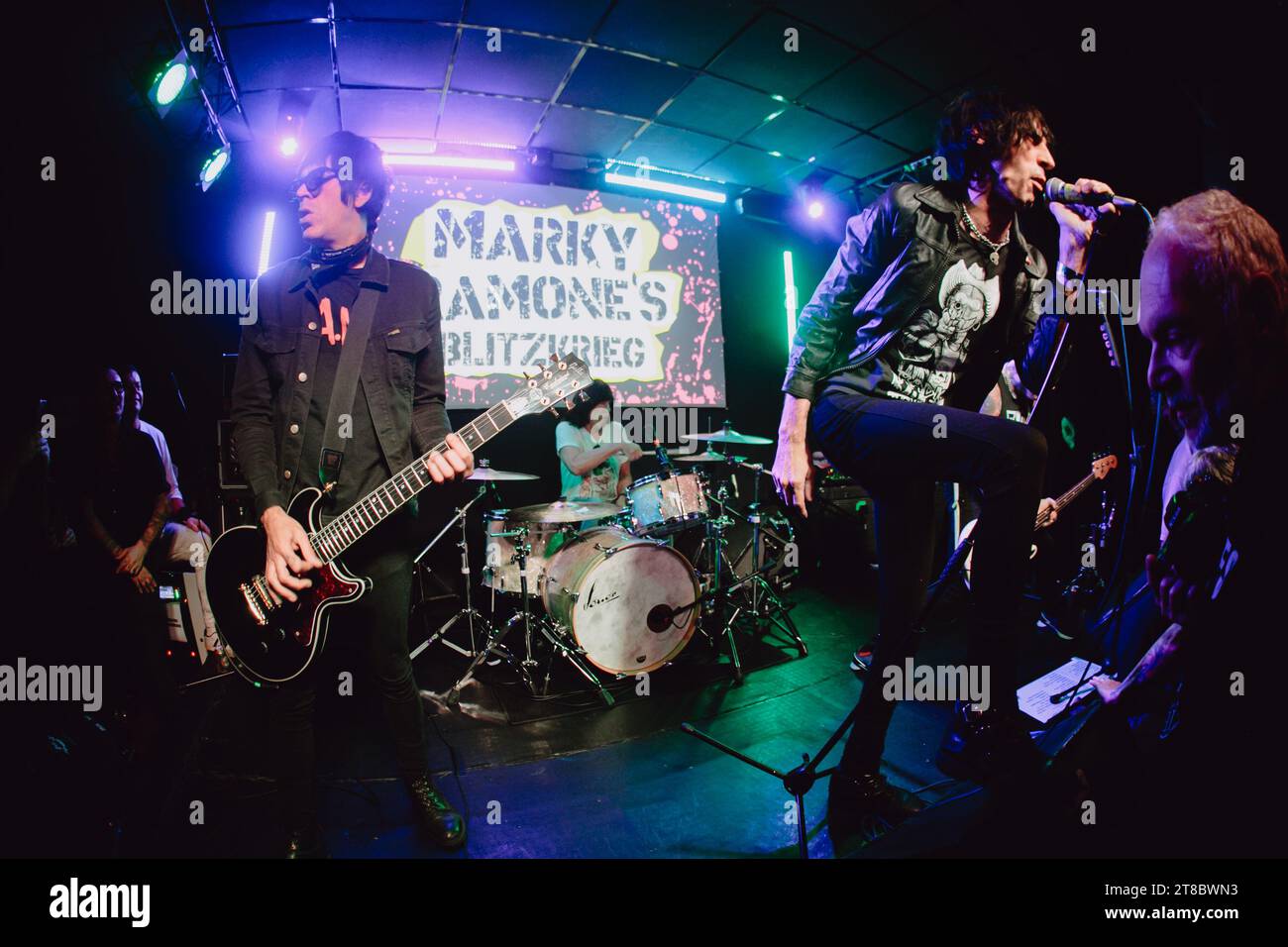 Marky Ramone performs live with his band blitzkrieg in Turin. Live photos and portrait Stock Photo