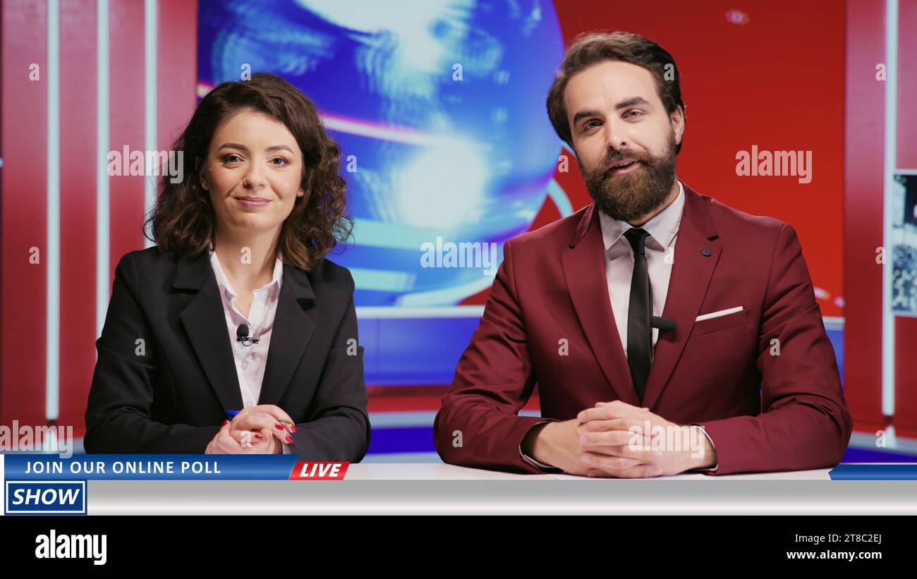 Morning show colleagues discuss new events, presenting breaking news ...