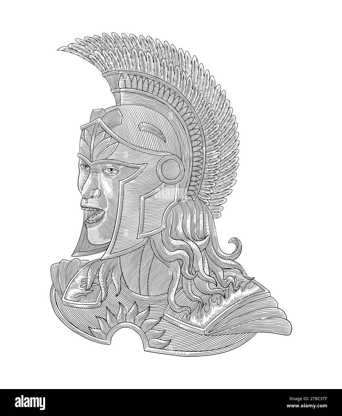Aggressive Spartan warrior, Vintage engraving drawing illustration Stock Vector
