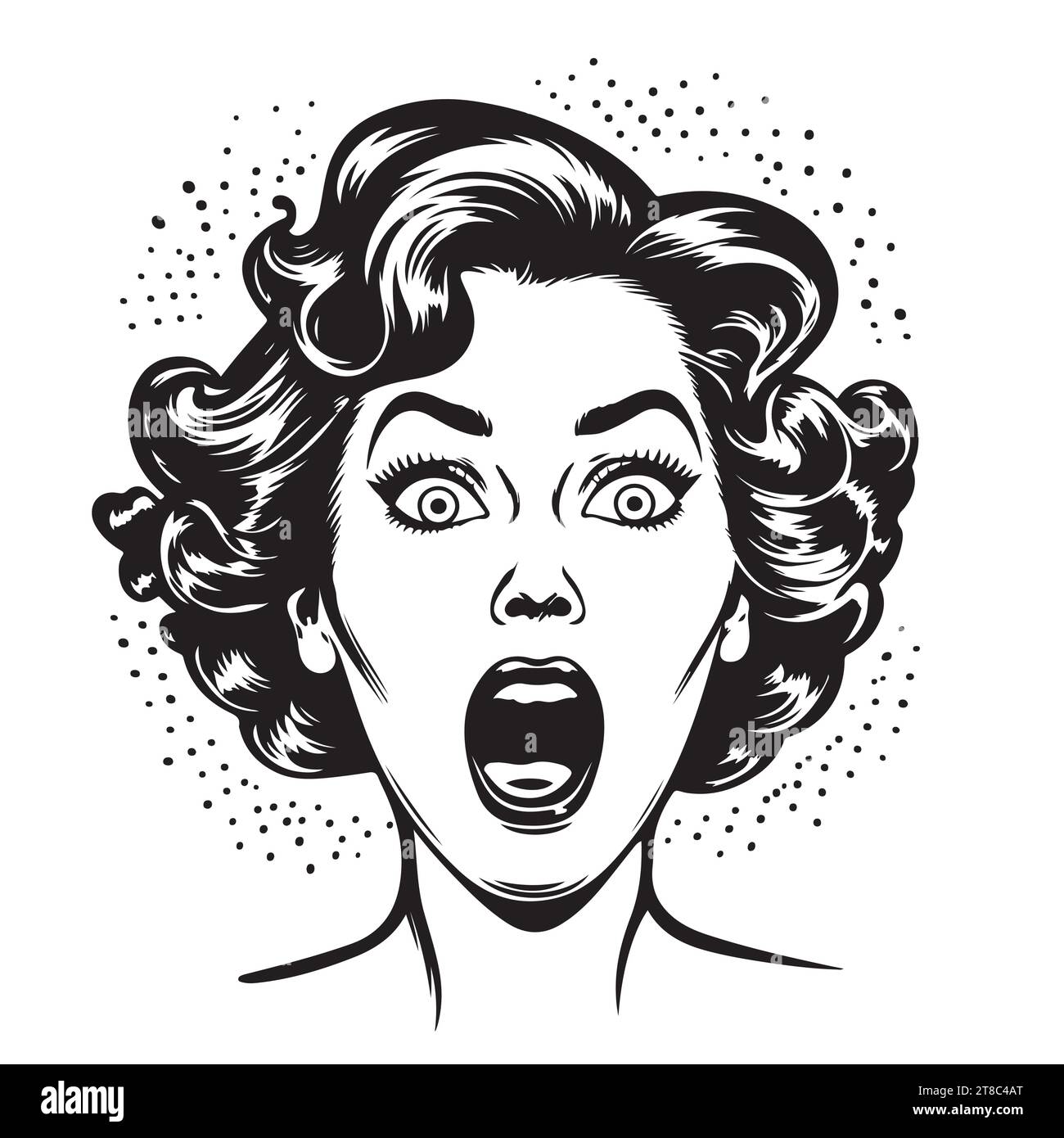 Head of screaming girl with wide open mouth, Vector sketch, Hand drawn illustration Stock Vector