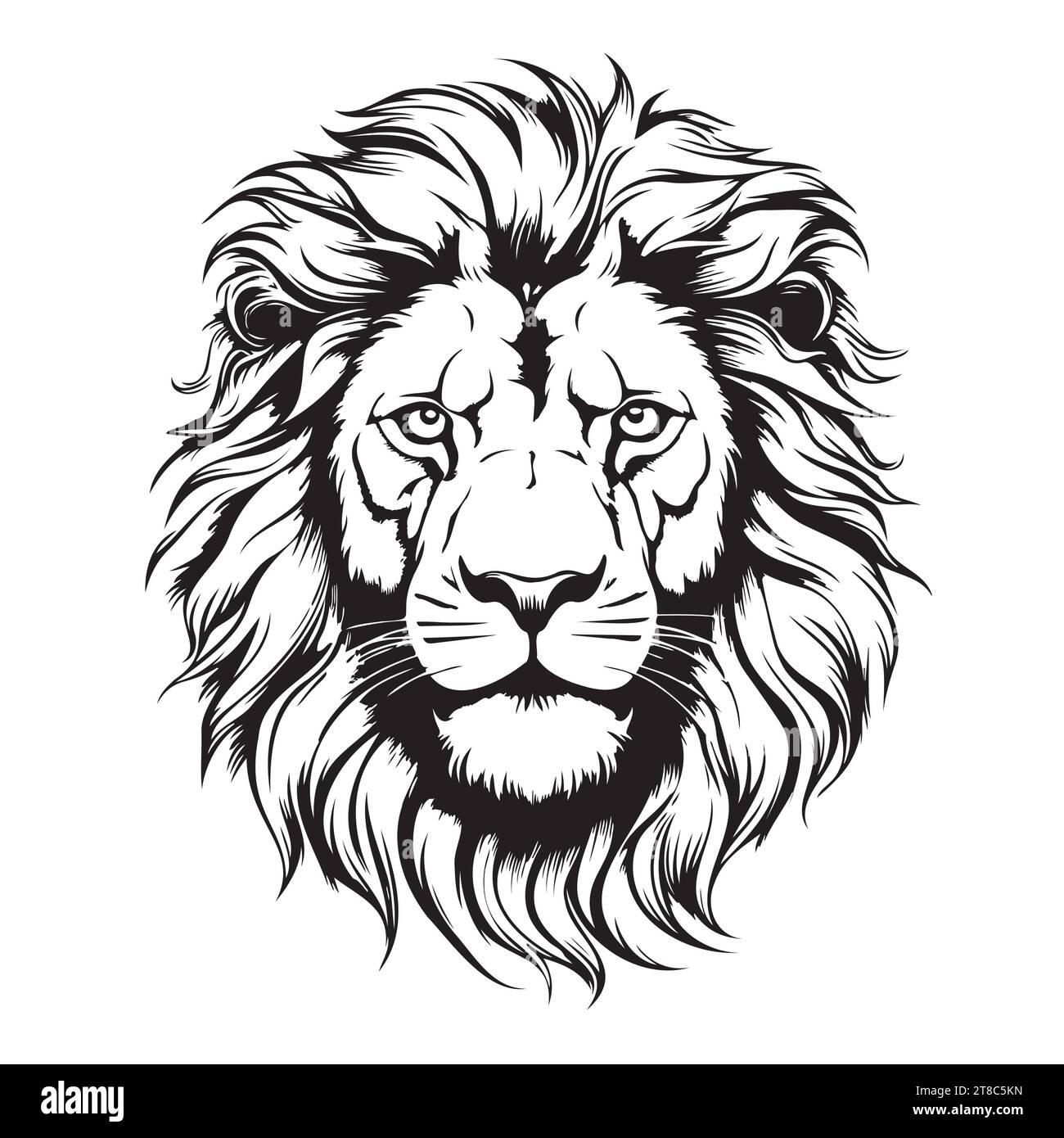 Lion face . Sketchy, graphical, black and white portrait of a lions head on a white background. Stock Vector