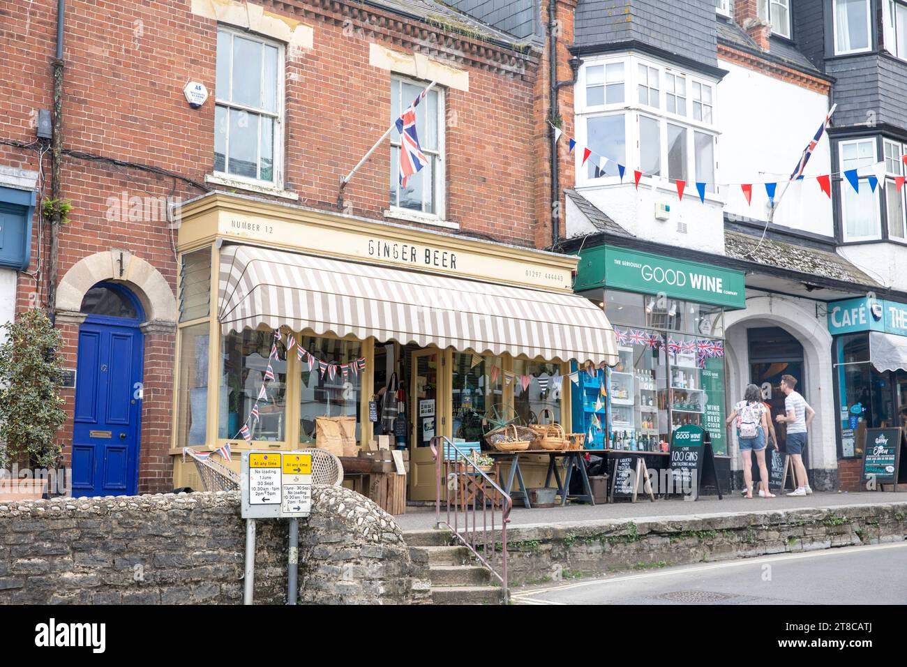 Lyme Regis town centre with independent shops on Broad street,Dorset