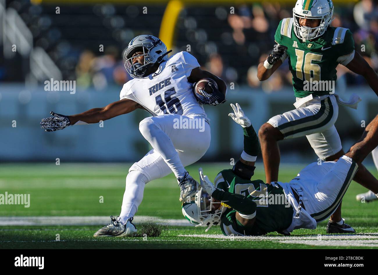 November 18,2023 Rice University freshman Quinton Jackson (16) gets tackled by UNC Charlotte