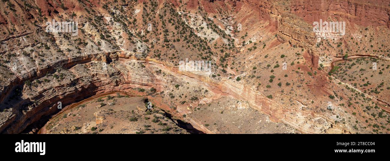 Panorama of Sulfur Creek twisting through the canyon below Goosenecks Overlook at Capitol Reef National Park in Utah USA Stock Photo Alamy