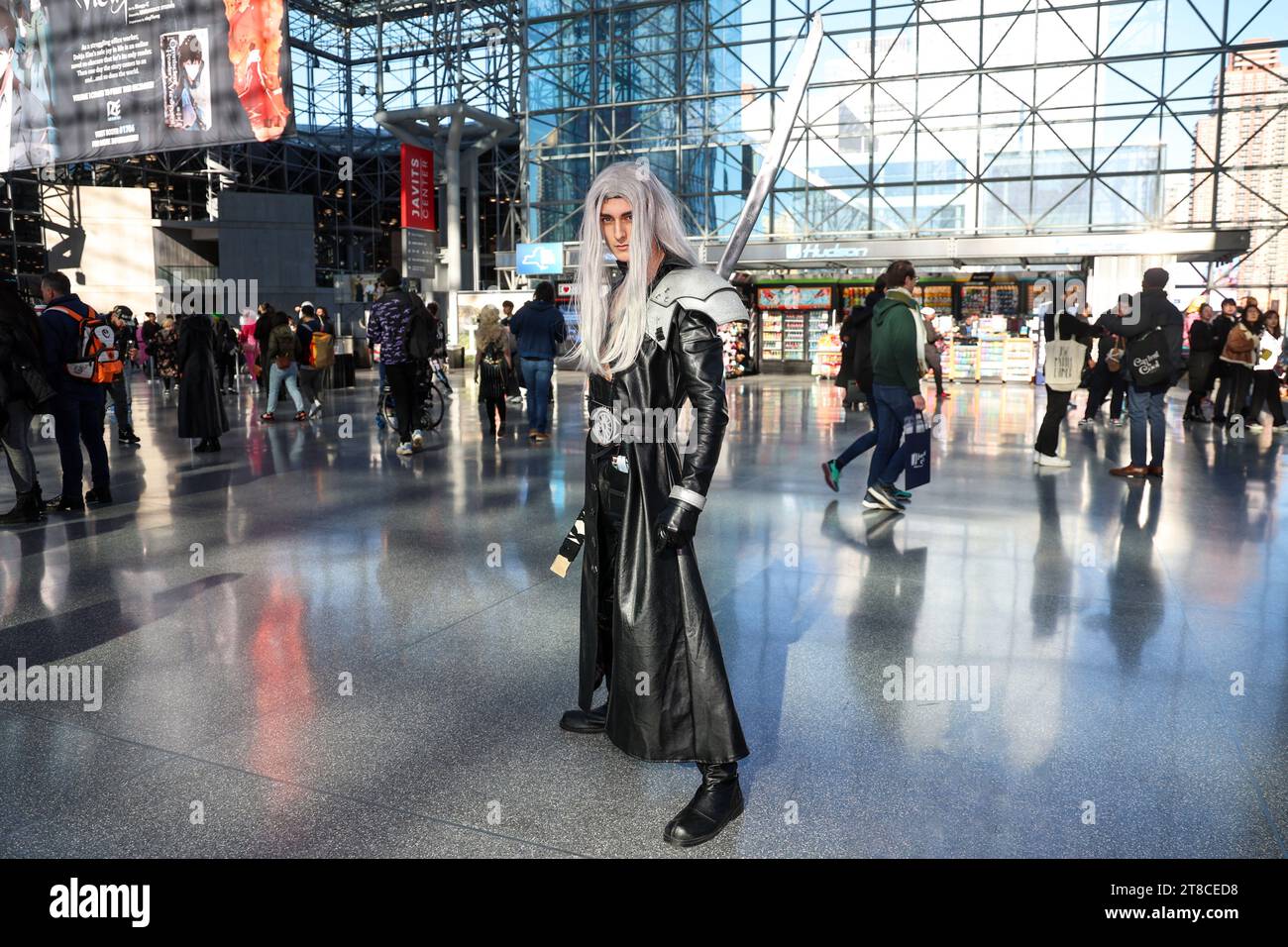 Cosplayer Dean from Philadelphia is dressed as Sephiroth from Final Fantasy for the 2023 Anime NYC at the Jacob Javits Center on October 19, 2023 in New York City. (Photo: Gordon Donovan) Stock Photo