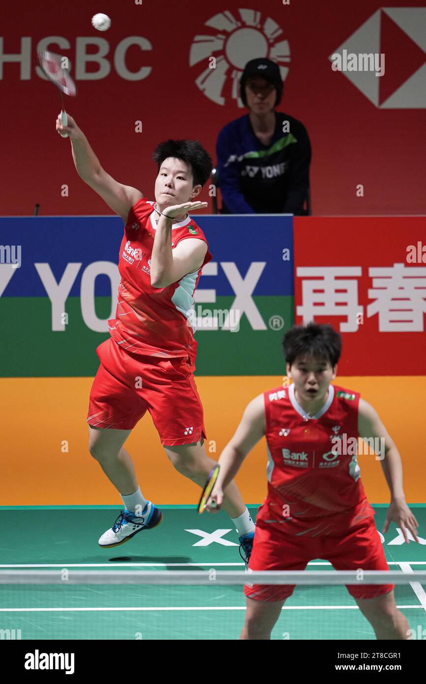 Kumamoto, Japan. 19th Nov, 2023. Liu Sheng Shu & Tan Ning (CHN) Badminton : Kumamoto Masters Japan 2023 Women's Doubles Final at the Kumamoto Prefectural Gymnasium in Kumamoto, Japan . Credit: AFLO SPORT/Alamy Live News Stock Photo