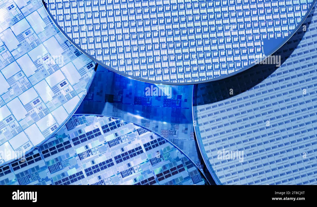 Silicon monocrystalline wafer with microchips manufacturing used in ...