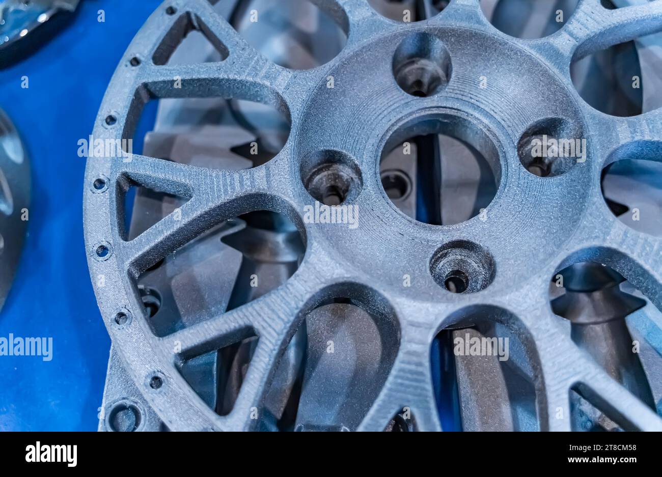 wheel disks printed on 3d printer. Progressive modern additive technology 4.0 industrial revolution Stock Photo