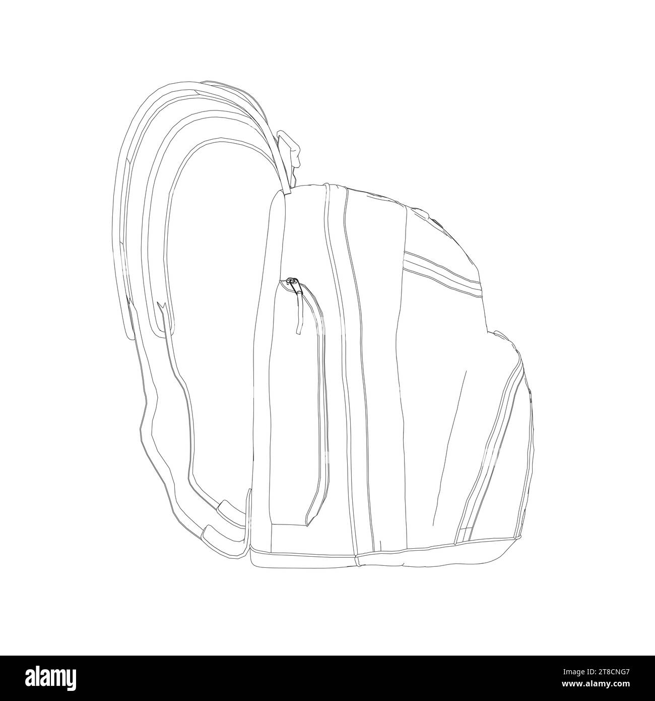 Outline of a large backpack made of black lines isolated on a white