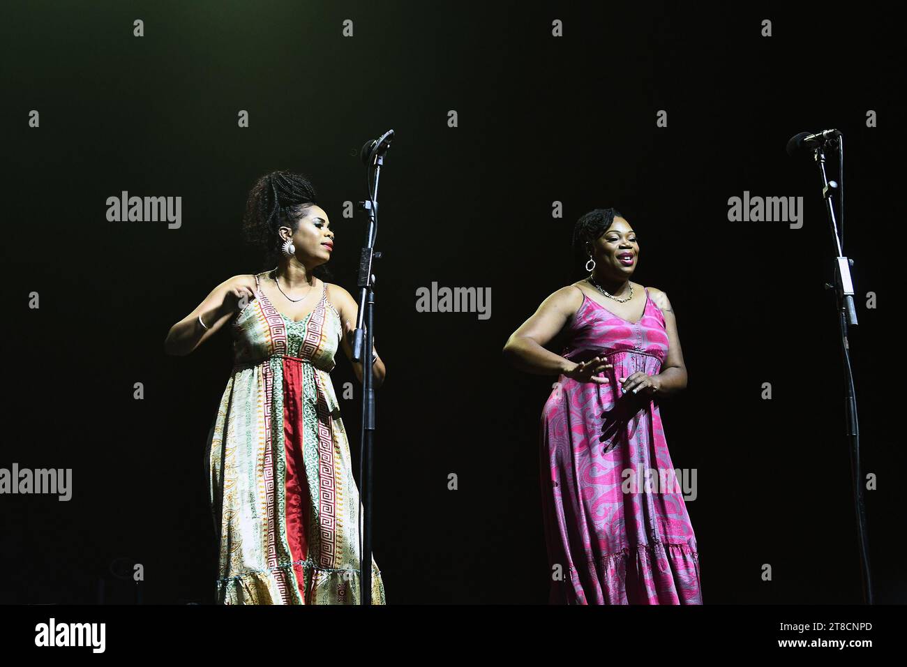 Rio de Janeiro, November 17, 2023. Backing Vocals Teena Barnes and Alecia Marie, from the reggae band The Wailers, during a show at Qualistage, in the Stock Photo
