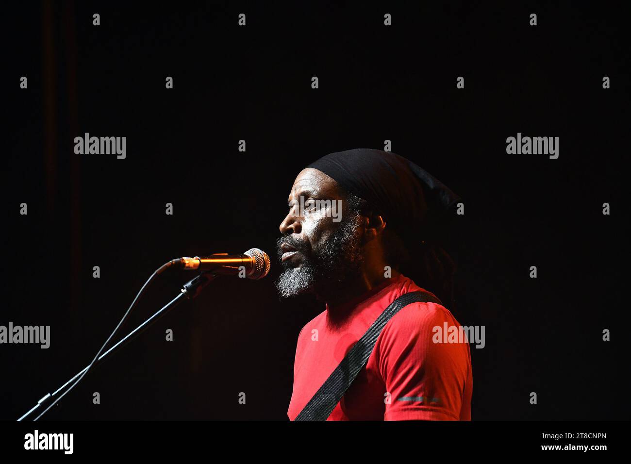 Rio de Janeiro, Brazil, November 17, 2023. Guitarist Wendel Ferraro, from the Reggae band The Wailers, during a concert at Qualistage, in the city of Stock Photo