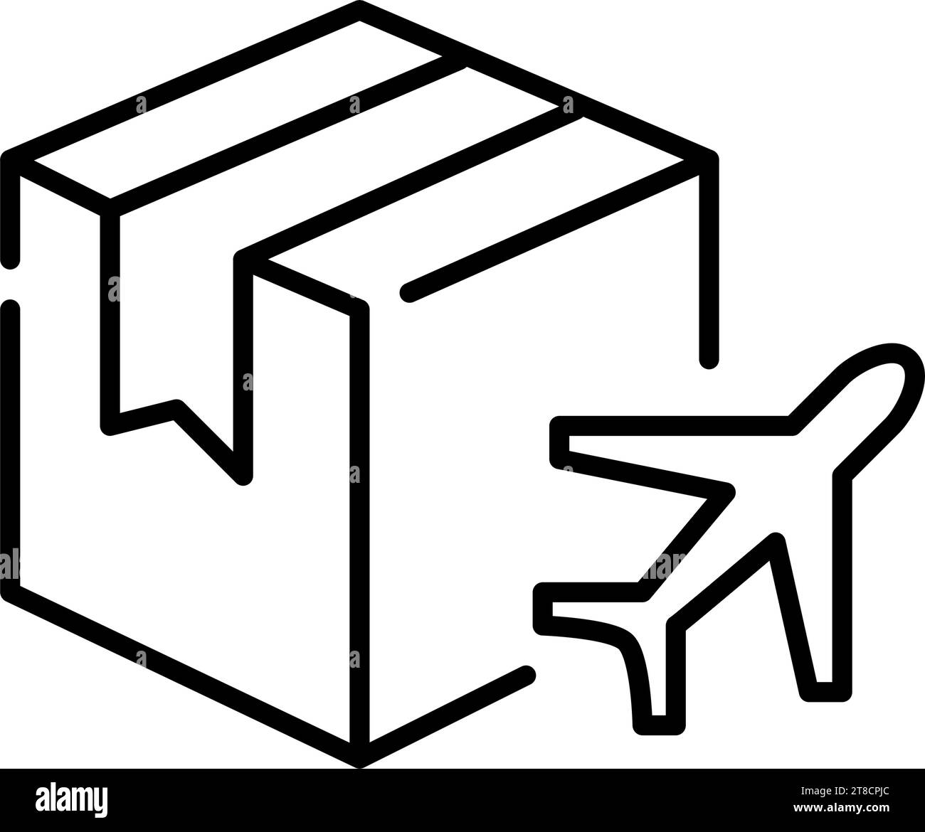 Global parcel delivery. Cardboard box and plane. Pixel perfect, editable stroke Stock Vector