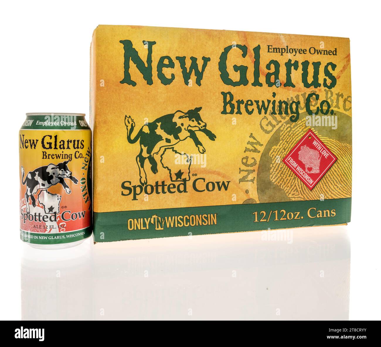 Winneconne, WI 28 October 2023 A package of New Glarus brewing spotted cow beer on an