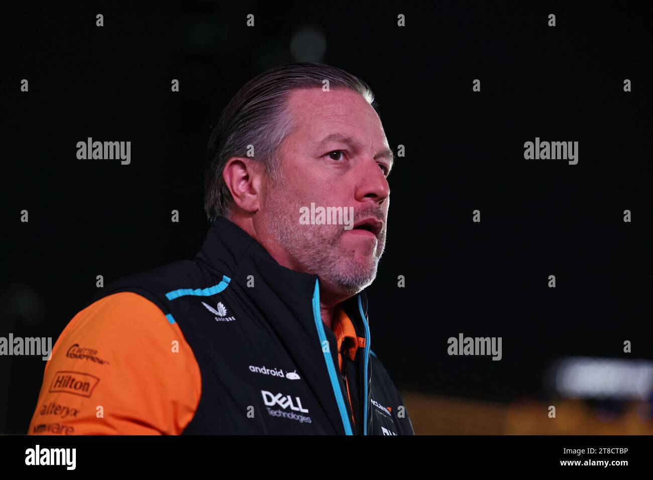 LAS VEGAS, Nevada, USA 17. November 2023; Zak BROWN, executive director of McLaren Technology Group, USA, McLaren Chief Executive Officer ahead of the Formula 1 Las Vegas Grand Prix at Las Vegas Strip Circuit in Las Vegas, United States on November 17, 2023, Las Vegas Formula 1 Grand Prix, - F1 GP Motorsport, fee liable image, photo and copyright © Irwen SONG/ ATP images (SONG Irwen/ATP/SPP) Credit: SPP Sport Press Photo. /Alamy Live News Stock Photo