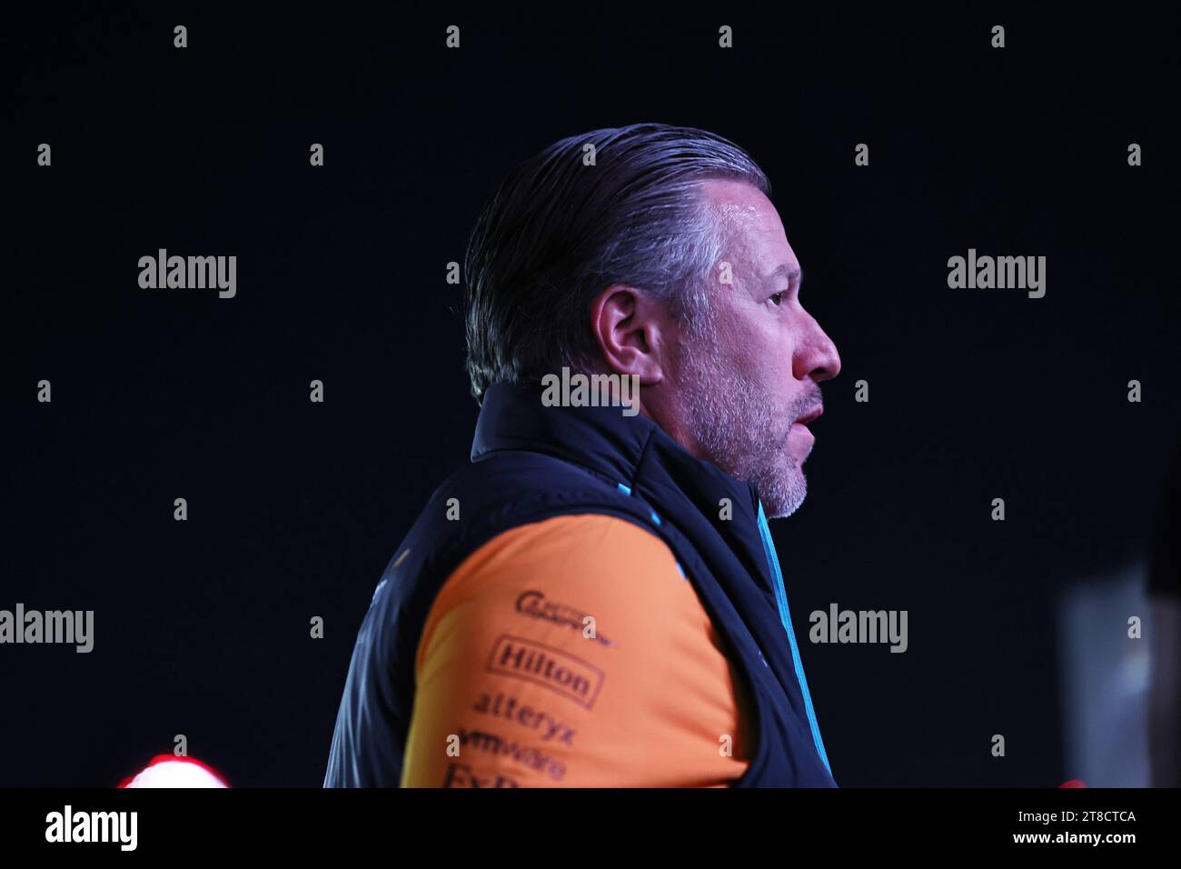 LAS VEGAS, Nevada, USA 17. November 2023; Zak BROWN, executive director of McLaren Technology Group, USA, McLaren Chief Executive Officer ahead of the Formula 1 Las Vegas Grand Prix at Las Vegas Strip Circuit in Las Vegas, United States on November 17, 2023, Las Vegas Formula 1 Grand Prix, - F1 GP Motorsport, fee liable image, photo and copyright © Irwen SONG/ ATP images (SONG Irwen/ATP/SPP) Credit: SPP Sport Press Photo. /Alamy Live News Stock Photo