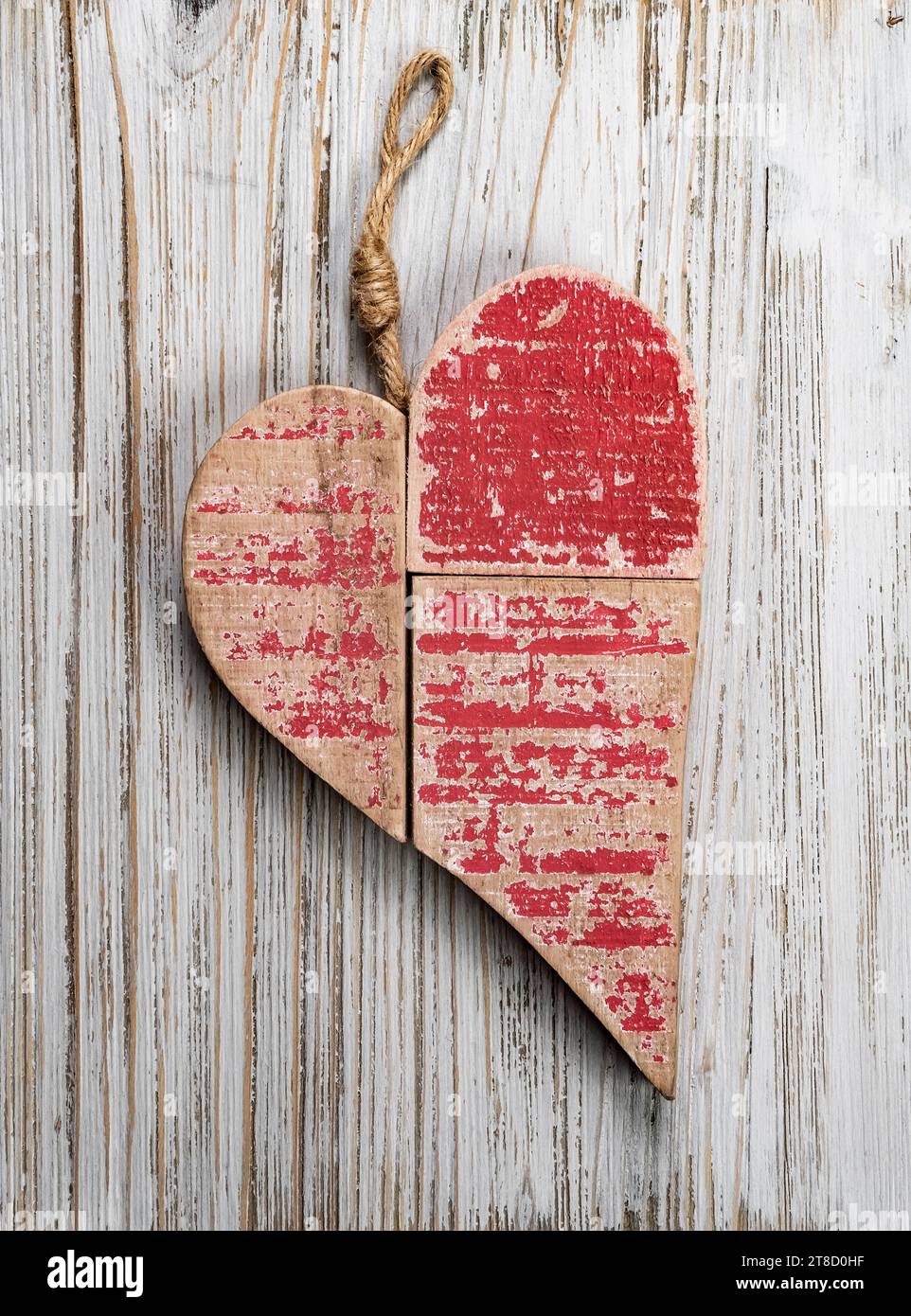 Valentine day. Red heart on the wooden boards. Stock Photo