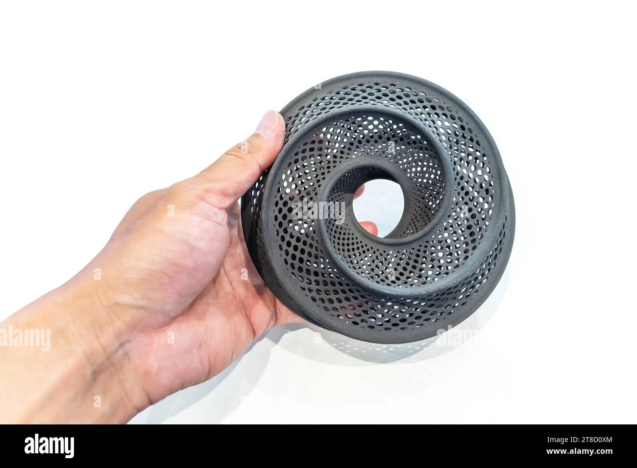 hand with Object printed on 3d printer close-up Stock Photo