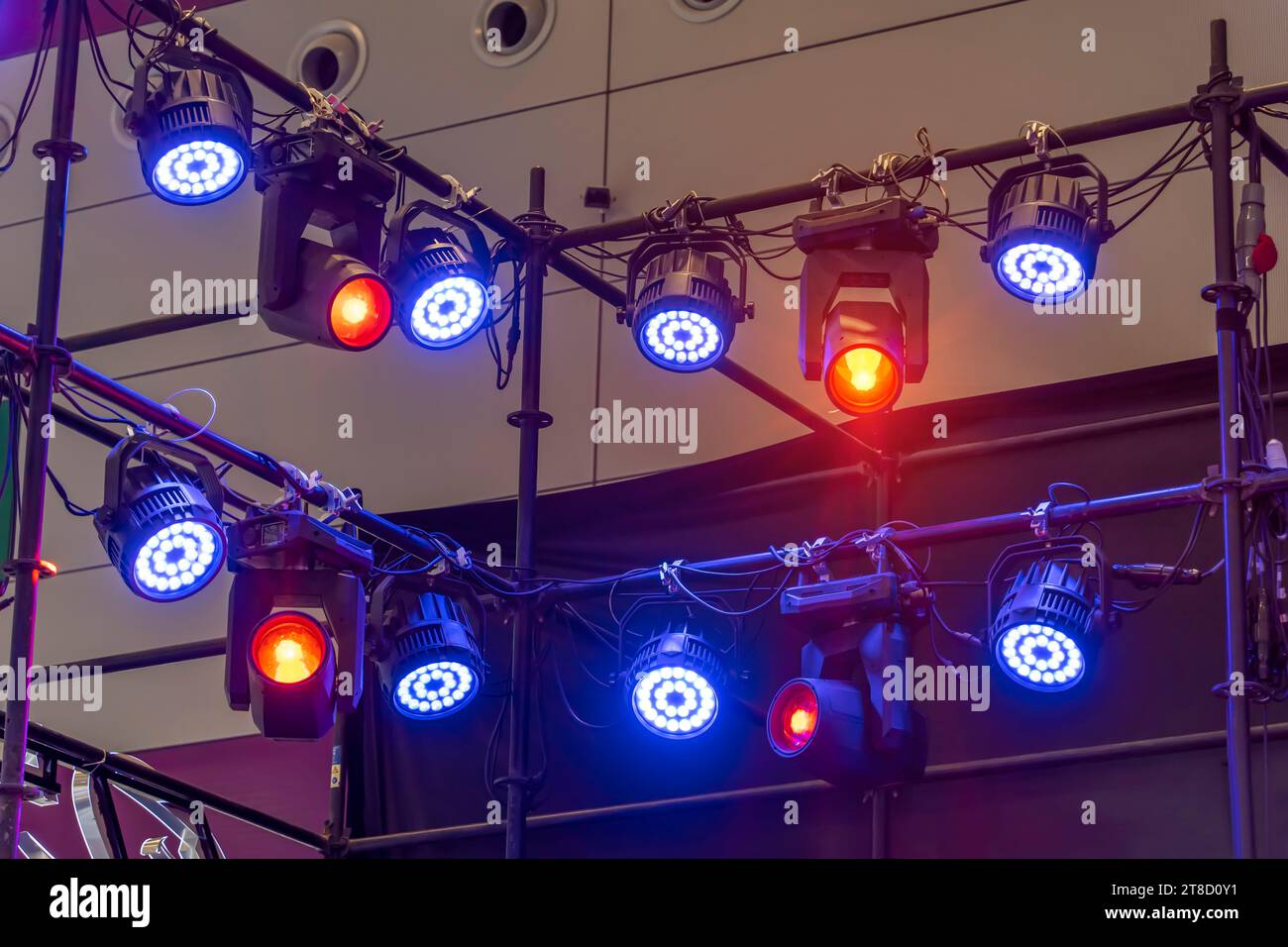 LED stage lighting fixtures at the show Stock Photo Alamy