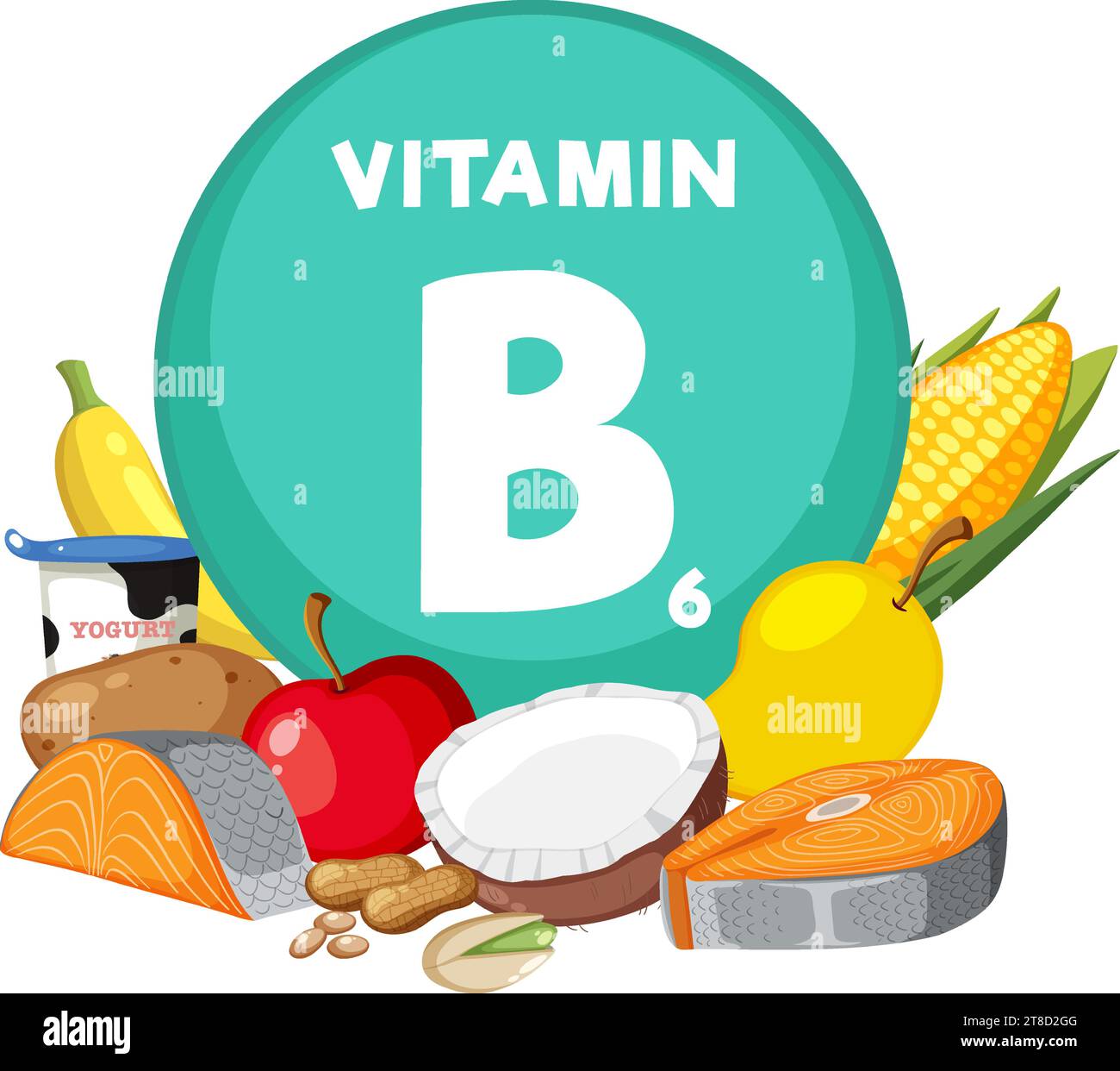 Illustration of a variety of vitamin B6rich fruits and vegetables