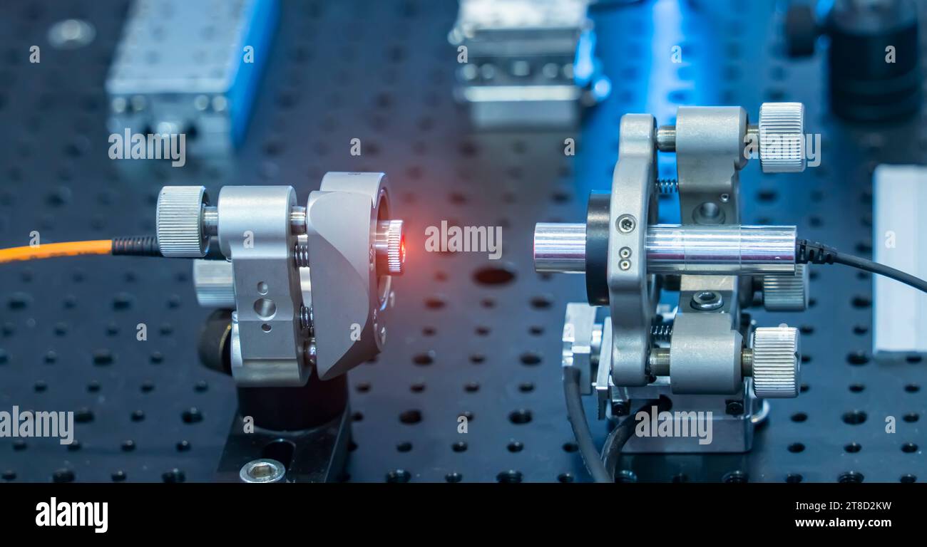 Experiment with laser device in optical laboratory Stock Photo Alamy