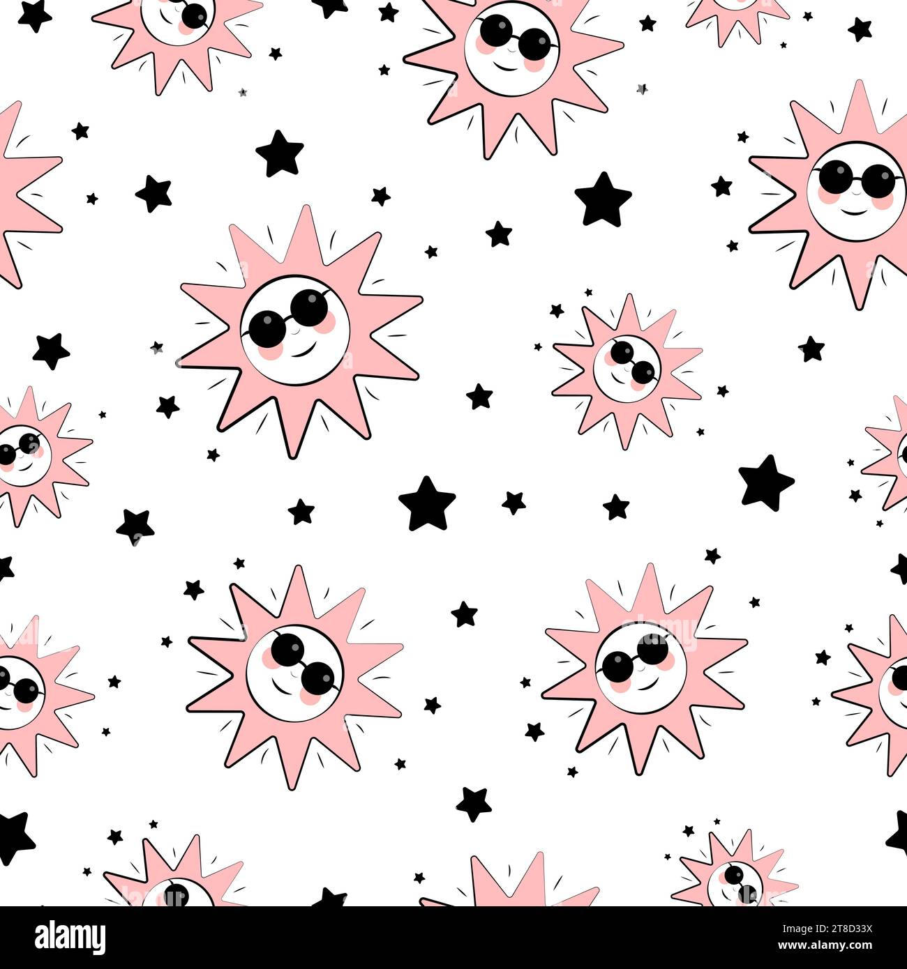 Seamless texture with sun and stars Stock Vector