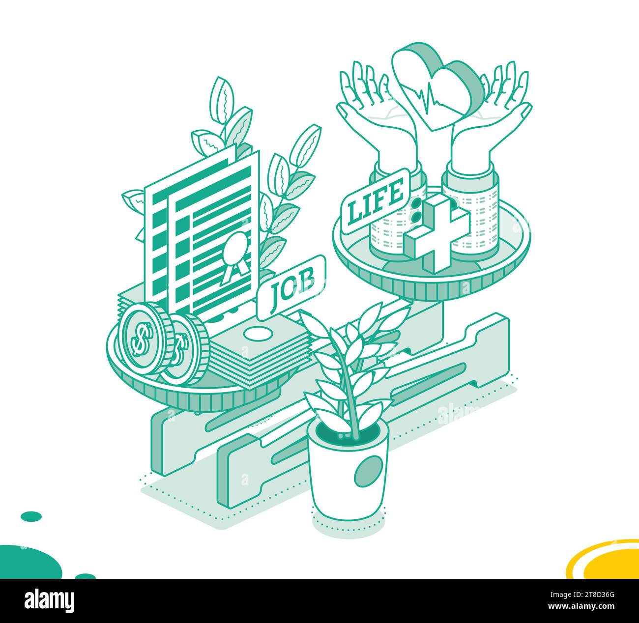 Work and life balance concept. Isometric mechanical scales with coins ...