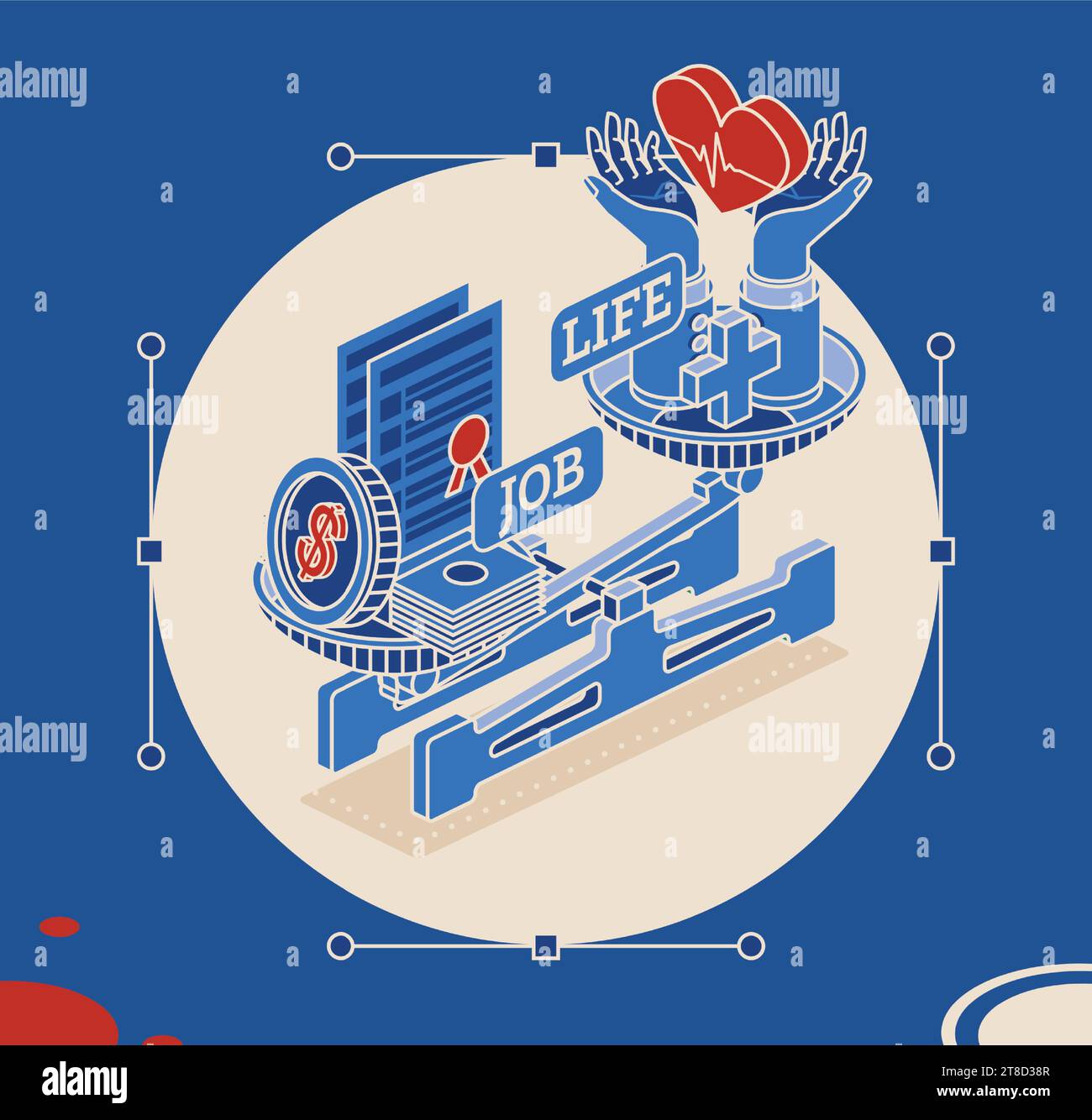 Work and life balance concept. Isometric mechanical scales with coins ...