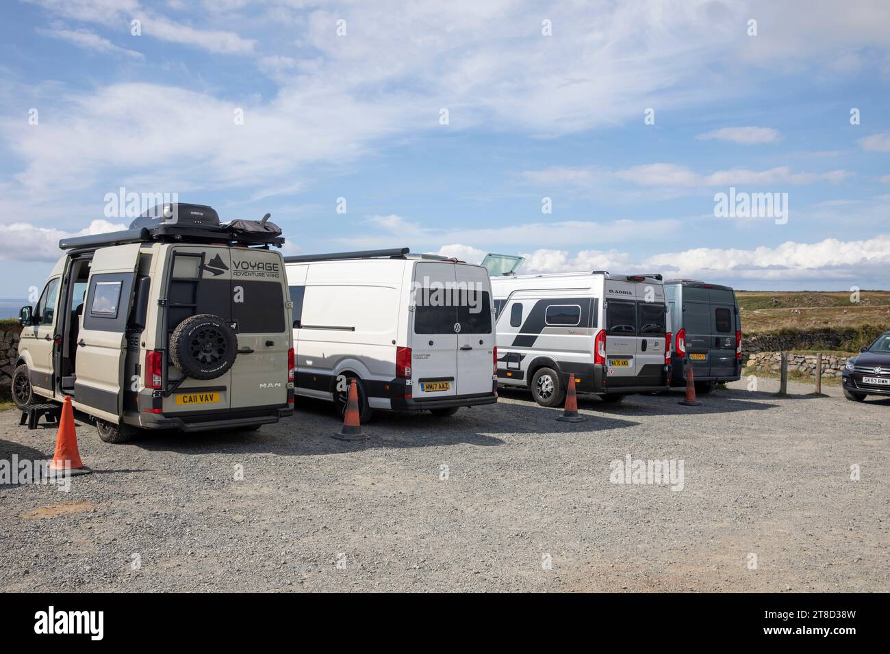 Motorhomes and camper vans in the national trust car park at Kynance