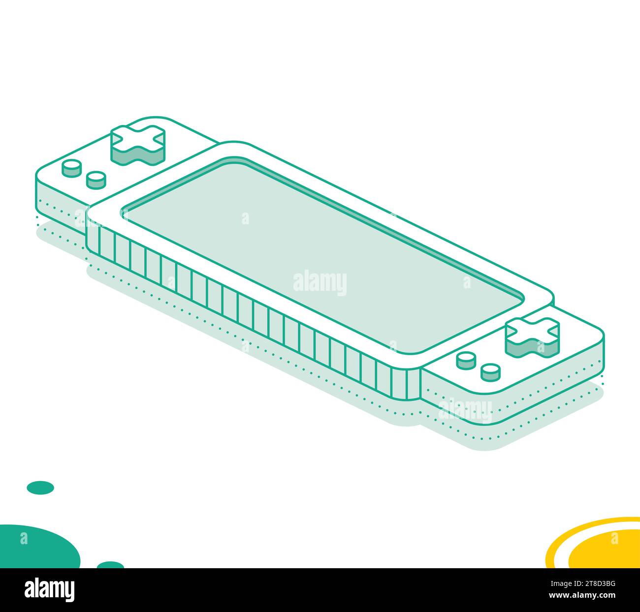 Isometric portable handheld retro gaming console. Outline concept. Vector illustration. Object isolated on white background. Stock Vector