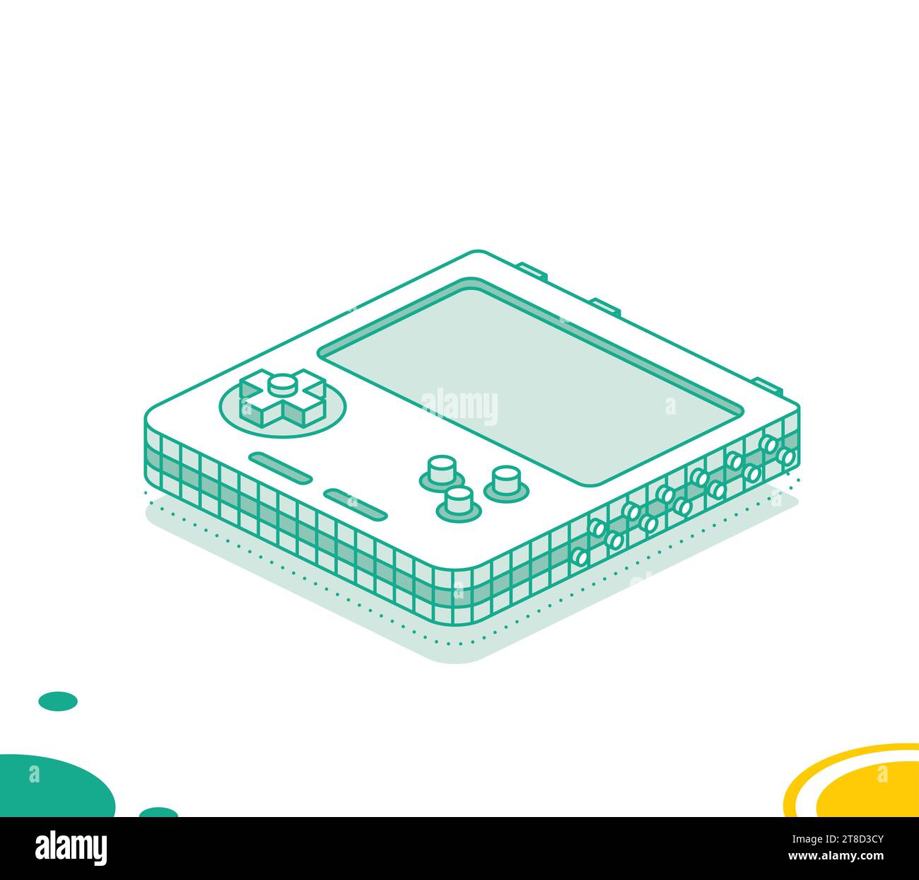 Isometric portable handheld retro gaming console with buttons. Outline concept. Vector illustration. Object isolated on white background. Stock Vector