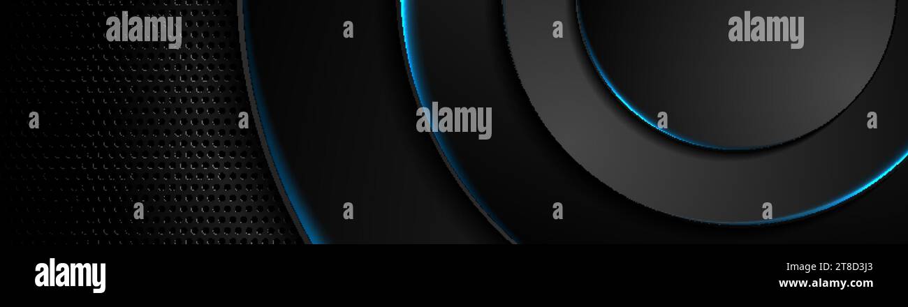 Futuristic perforated technology abstract background with blue neon ...