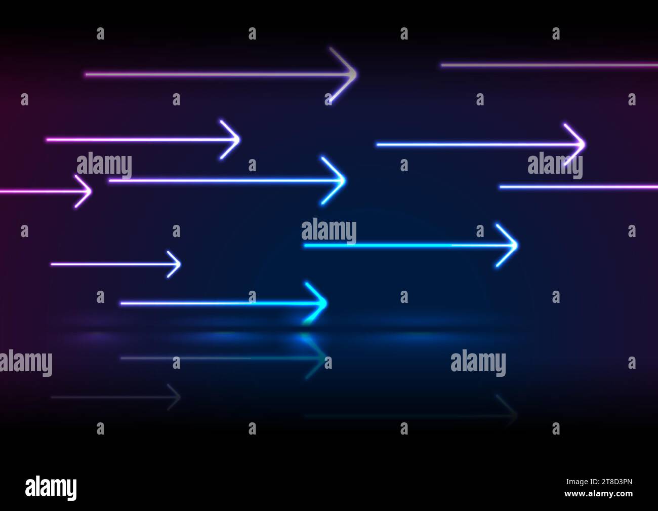 Blue and purple neon arrows tech abstract background with reflection ...