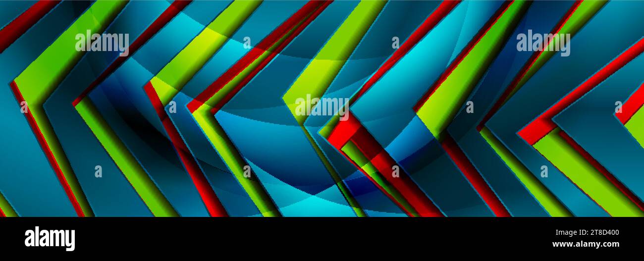 Abstract colorful glossy arrows geometric tech background. Vector design Stock Vector