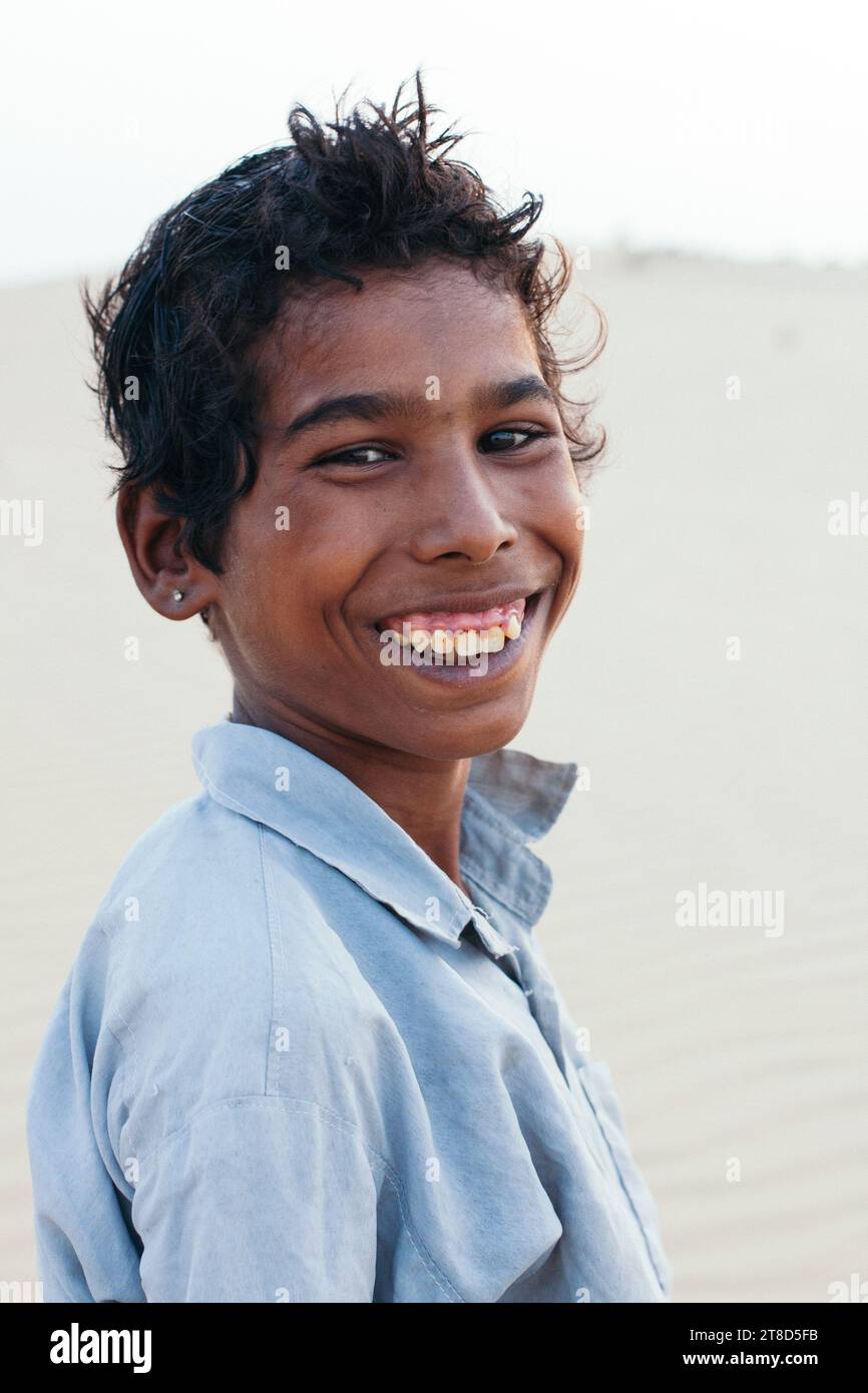 Portrait of a male child in Rajasthan, India Stock Photo