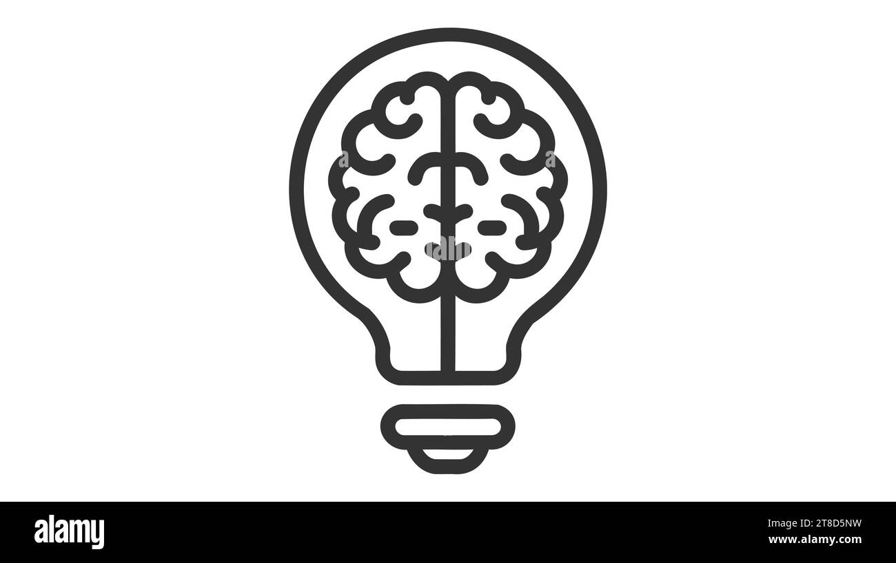 Creative idea flat line icon. Brain in lightbulb vector illustration ...