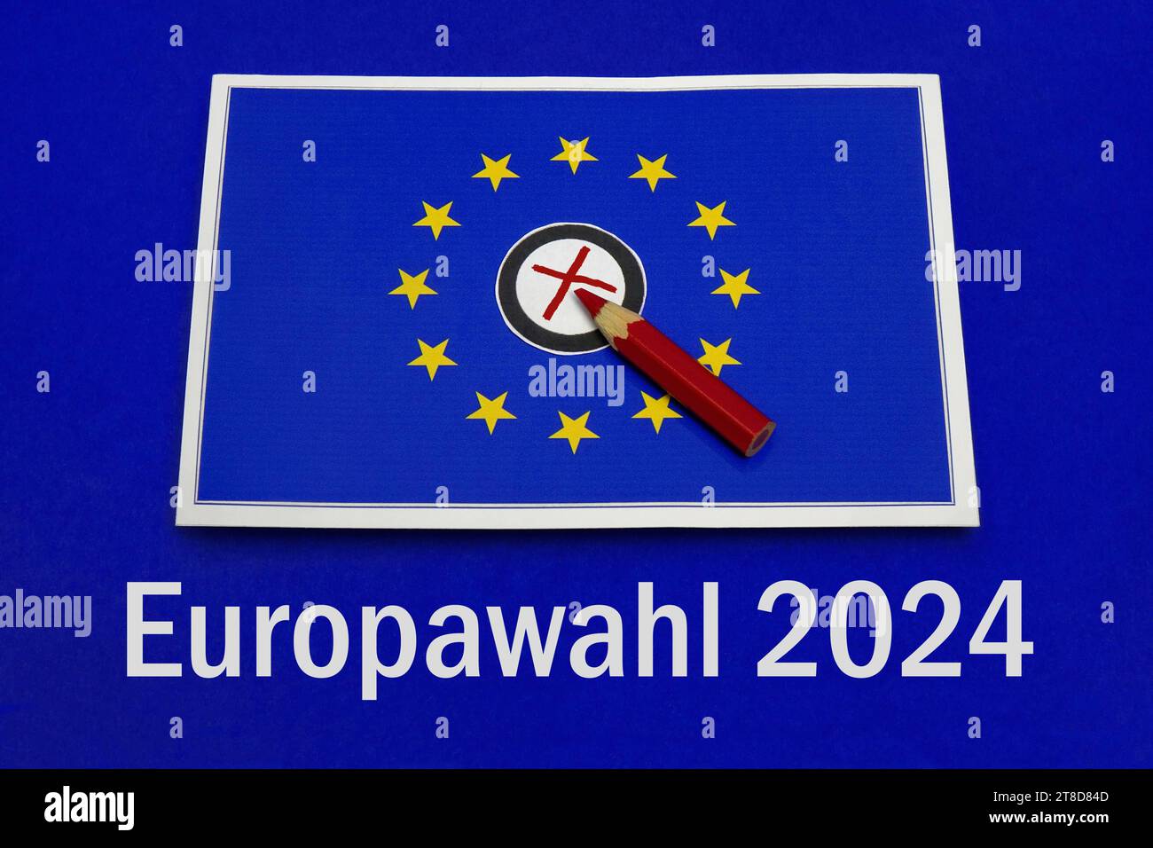 EUSymbol mit Europawahl 2024 sowie Wahlkreuz und Rotstift EUSymbol