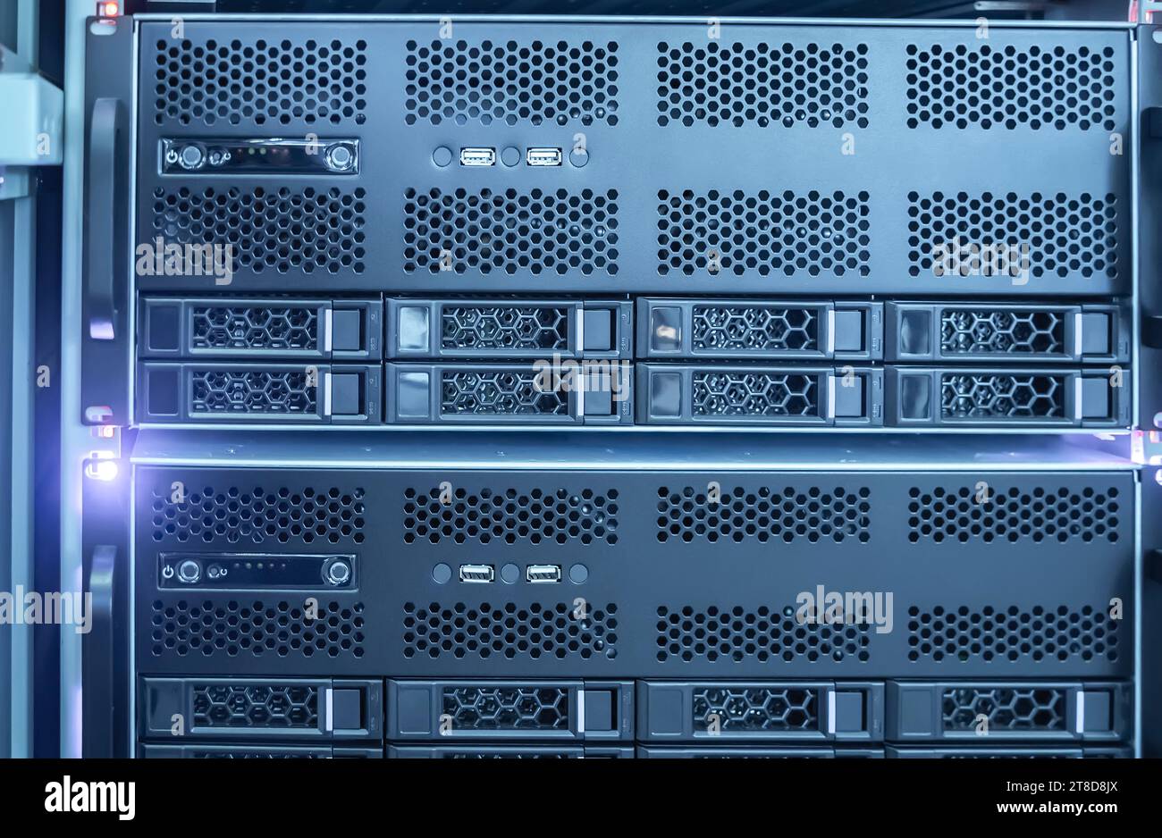 Panel of modern servers in the data center Stock Photo
