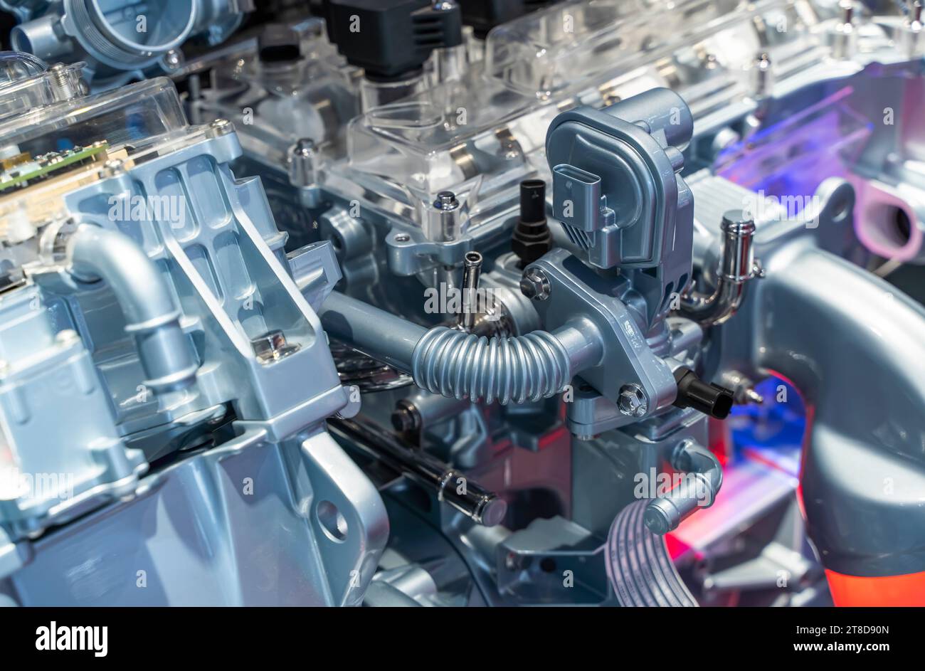 modern hybrid car engine concept. Stock Photo