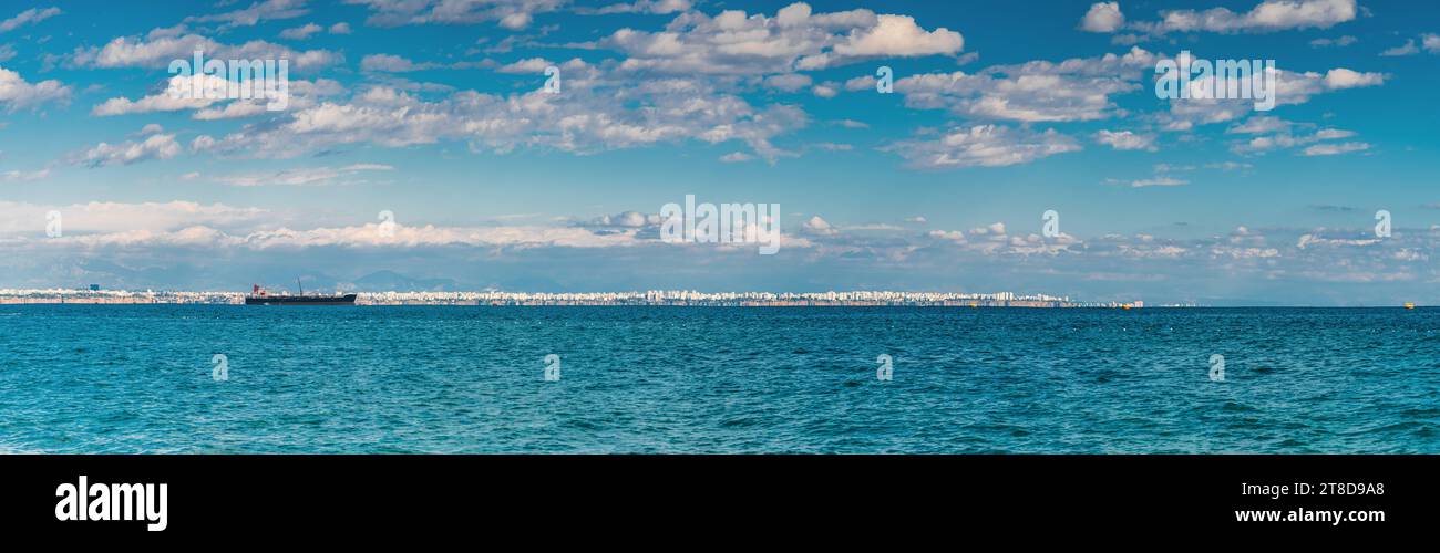 Aerial panoramic view of Antalya Turkey on a partly cloudy sunrise Stock Photo