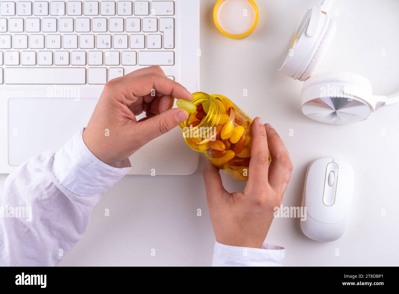 Gummy Vitamins and supplement for adults. Woman eats sweet jelly multivitamin candy